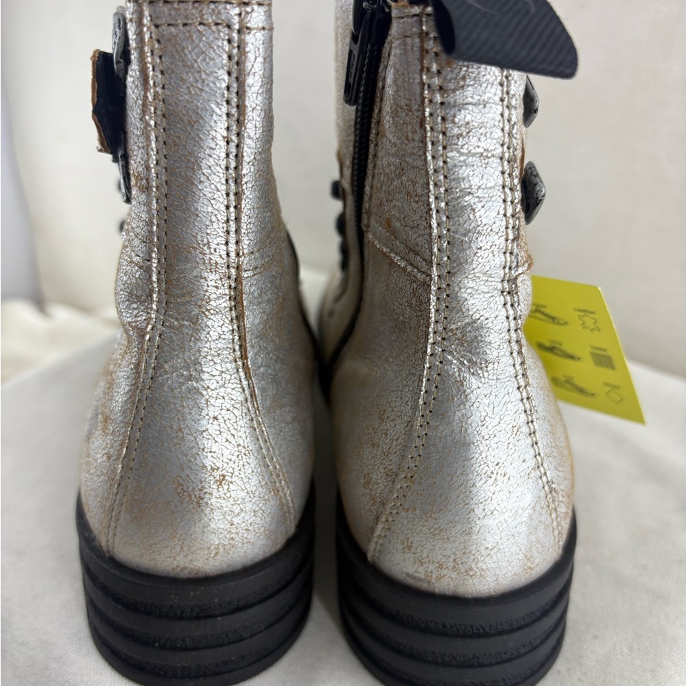 Fly London Kara Silver Metallic Lace-Up Buckle Boot size 38 NIB - Picture 7 of 10